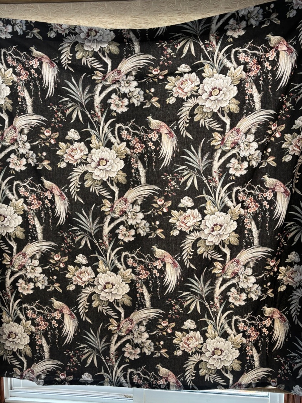 Beautiful Lovekin Exotic Bird & Floral Fabric Shower Curtain EUC 6x6ft